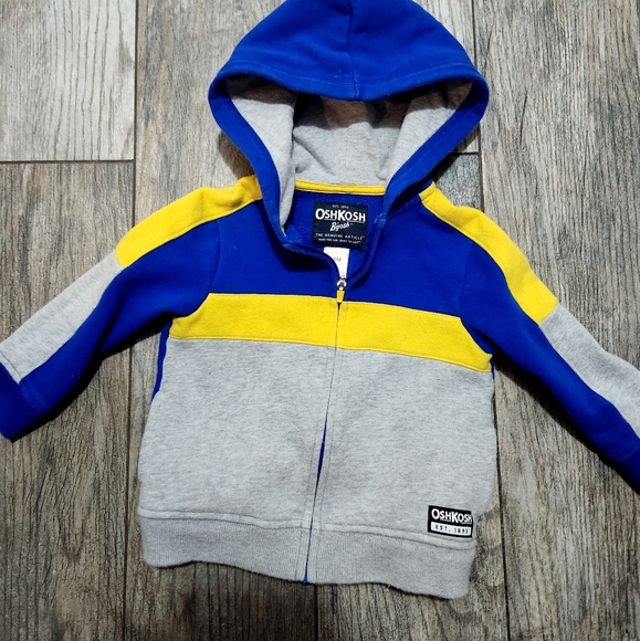 BNWOT! Osh Kosh Bgosh Full Zip Hoodie Colorblocked Grey/Yellow/Blue 18m … - Picture 2 of 6